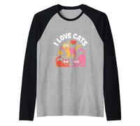 Simpatici Baffi in Filato «I Love Cats» a Forma di Cuore Maglia con Maniche Raglan