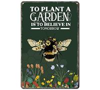 Simpatici cartelli per piantare un giardino è credere nelle api; decorazione da giardino per esterni e patio per esterni; decorazione da parete per casa colonica, cucina, giardinaggio, 20,3 x 30,5 cm