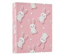 Simpatici coniglietti bianchi rosa 3 anelli decorativi a tre anelli con 3 tasche interne, raccoglitori di base durevoli, per scuola e ufficio, confezione da 1