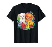 Simpatici cuccioli circondati da fiori colorati Maglietta