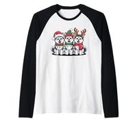 Simpatici Cuccioli di Husky siberiani di Natale Maglia con Maniche Raglan