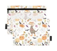 Simpatici dinosauri Halloween astuccio a 3 anelli raccoglitore con cerniera per matite borse studenti scuola raccoglitori trasparenti tasche con cerniera 24,9 x 18 cm, 2 confezioni