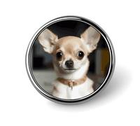 Simpatici distintivi decorativi a forma di chihuahua, distintivi rotondi in lega di alluminio resistente, spilla leggera con bottone per camicie, giacche, cappelli, uniformi, 1 pollice