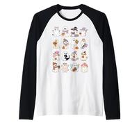 Simpatici Fantasmi con Animali Domestici e Accessori Autunnali Divertente Halloween Maglia con Maniche Raglan
