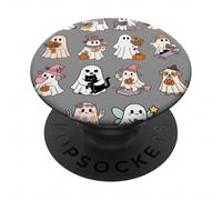 Simpatici fantasmi con animali domestici e accessori autunnali divertente Halloween PopSockets PopGrip Adesivo