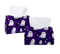 Simpatici fantasmi con cuori su sfondo viola, porta fazzoletti rettangolare decorativo per il viso, dispenser per tovaglioli per bagno, cucina, tavolino da caffè, auto