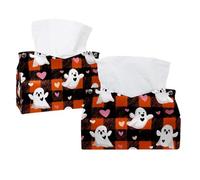 Simpatici fantasmi di Halloween su plaid arancione e nero, porta fazzoletti rettangolare decorativo per il viso, dispenser per tovaglioli per bagno, cucina, tavolino da caffè, auto