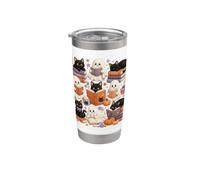Simpatici fantasmi gatti neri che leggono libri cadono accogliente Bicchiere termico in acciaio inox doppia parete