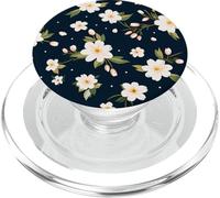 Simpatici fiori bianchi sparsi sul nero PopSockets PopGrip per MagSafe