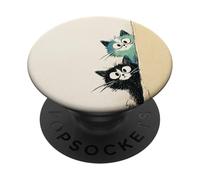 Simpatici gatti curiosi che sbirciano divertenti gattini con occhi larghi PopSockets PopGrip Adesivo