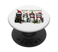 Simpatici gatti di Natale che indossano cappelli di Babbo Natale e sciarpe per le vacanze PopSockets PopGrip Adesivo