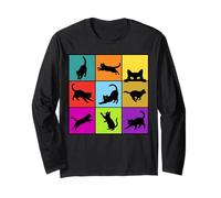 Simpatici Gatti Neri Colorati Silhouette Pop Art Maglia a Manica