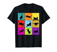 Simpatici Gatti Neri Colorati Silhouette Pop Art Maglietta