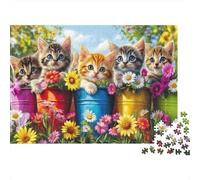 Simpatici gattini in secchi - Puzzle da 1000 pezzi - Gattini in secchi di fiori - Gioco educativo per adulti - Decorazione per la casa - Difficile e stimolante - Regalo di compleanno - 52x38cm