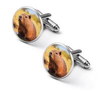 Simpatici gemelli rotondi a forma di Capybara, ideali come regalo per la festa del papà o per le feste di matrimonio, 1.7cm, Metallo, Nessuna pietra preziosa