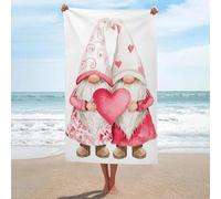 Simpatici Gnomi Coppia che tiene un asciugamano da spiaggia a forma di cuore in microfibra senza sabbia grandi asciugamani da doccia multiuso assorbente per bagno piscina 130 x 80 cm