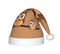 Simpatici grandi gufi marroni dei cartoni animati 1 confezione cappelli di Natale in peluche cappello di Babbo Natale per adolescenti costume di Natale festa ed evento festivo