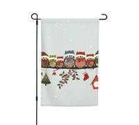 Simpatici gufi di Natale su ramo stampa bandiere da giardino resistenti allo sbiadimento per tutte le stagioni bandiera all'aperto decorazione del cortile per portici
