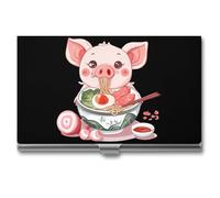 Simpatici maiali che mangiano ramen tagliatelle giapponesi novità porta biglietti da visita sottile in metallo porta carte di credito porta carte di credito portafoglio organizer per uomini donne 9,4