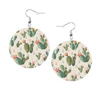 Simpatici orecchini a forma di cactus Orecchini a forma rotonda in pelle di cactus, leggeri, pendenti, gioielli da donna, perfetti da indossare tutti i giorni