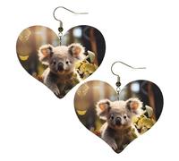 Simpatici orecchini a forma di cuore con stampa di koala, accessori da donna leggeri, perfetti per feste e San Valentino.