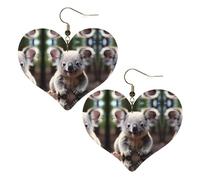 Simpatici orecchini a forma di cuore stampati koala accessori da donna leggeri perfetti per feste e San Valentino.
