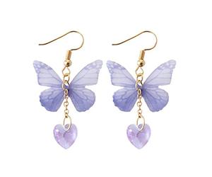 Simpatici orecchini a forma di farfalla Gocce lunghe a forma di cuore Ciondola il gancio per l'orecchio Appeso Orecchini da sposa Ornamenti per gioielli da donna Ragazze - Viola Elegante e popolare Co