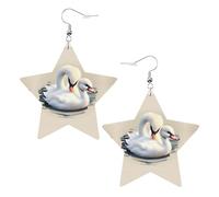 Simpatici orecchini a forma di stella in pelle con stampa a forma di cigno leggeri ed eleganti accessori per feste, balli e vita quotidiana.