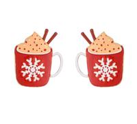 Simpatici orecchini a forma di tazza di Natale Smalto Tazza di bevanda al caffè Fiocco di neve Arco Canna di caramella Orecchini a bottone Gioielli delicati per le donne (fiocco di neve)