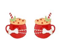 Simpatici orecchini a forma di tazza di Natale Smalto Tazza di bevanda al caffè Fiocco di neve Arco Canna di caramella Orecchini a bottone Gioielli delicati per le donne (Fiocco)