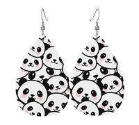 Simpatici orecchini in ecopelle a forma di panda per donne, ragazze, a goccia, pendenti, leggeri, a forma di foglia