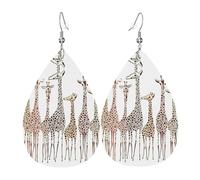 Simpatici orecchini in pelle a goccia con giraffe in stile cartone animato, con gancio, alla moda, vintage, per feste e uso quotidiano, Misura unica, Pelle