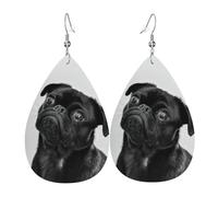 Simpatici orecchini in pelle nera a forma di carlino per le donne pendenti, orecchini a goccia piercing gioielli leggeri regali per donne ragazze