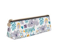 Simpatici orsi Koala e floreali, Astuccio portapenne triangolare Astuccio portapenne portatile in pelle con cerniera Astuccio porta cosmetici