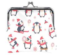Simpatici pinguini da neve, portafoglio in pelle, con fibbia a bacio, per ragazze, monete, monete, portaoggetti, graziosi pinguini di neve, classico, Simpatici pinguini della neve, Classico