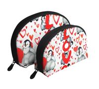 Simpatici pinguini per San Valentino, Borsa per trucco a conchiglia Portamonete da donna Borsa da toilette piccola Borsa per cosmetici 2 pezzi