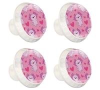 Simpatici pomelli Axolotl con cuori su sfondo rosa, pomelli rotondi in vetro da 35 mm per cassettiere e cassetti, maniglie decorative per casa, cucina, camera da letto, confezione da 4