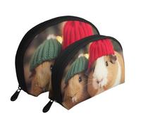 Simpatici porcellini d'India che indossano cappello stampato borse per il trucco 2 pezzi portatile Shell Travel Toiletry Bag Cosmetic Organizer Bag per le donne