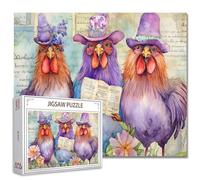 Simpatici puzzle di galli per adulti, 1000 pezzi, divertenti polli ad acquerello che indossano cappelli puzzle artistici colorati puzzle fai da te per la decorazione della casa, puzzle per la famiglia