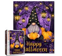 Simpatici puzzle di nani per adulti, 1000 pezzi, zucca nella foresta viola, lanterna luminosa da notte, puzzle autunnale spaventoso, regalo divertente per donne, uomini, adolescenti, gioco