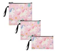 Simpatici sacchetti multiuso da viaggio con unicorni arcobaleno e cartoni animati, 3 pezzi, riutilizzabili, con cerniera, per lavoro, picnic o viaggi