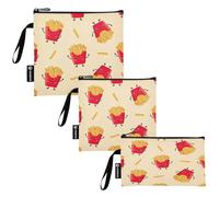 Simpatici sacchetti per alimenti con patatine fritte rosse per panini e snack, riutilizzabili, lavabili, in tessuto, con cerniera, per bambini e adulti (set da 3: S/M/L)