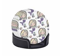 Simpatici sotto chieri a forma di sirena con supporto, confezione da 6, cartone animato, pesce di mare, sirena, capelli dorati, coda viola, sotto chieri assorbenti in pelle PU, regalo di inauguraz