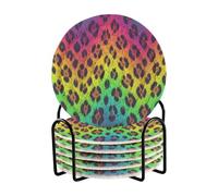 Simpatici sottobicchieri arcobaleno con motivo leopardato con supporto, set di 6 sottobicchieri assorbenti per bevande per tazze