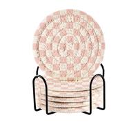 Simpatici sottobicchieri rosa a scacchiera con supporto, set di 6 sottobicchieri da ufficio per bevande, decorazione da tavolo piccola