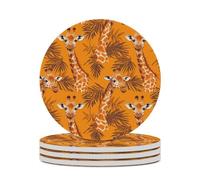 Simpatici sottobicchieri rotondi in ceramica con giraffa, confezione da 4, assorbenti, per bevande e tavoli, diametro 10,4 cm (4,1 pollici).