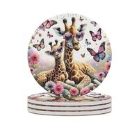Simpatici sottobicchieri rotondi in ceramica con giraffa, farfalla e motivi floreali, confezione da 4,1 pollici. Assorbenti, per bevande e tavoli. Diametro: 4,1 pollici.