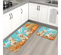 Simpatici tappetini da cucina per pavimento, morbidi tappetini decorativi con cuccioli autunnali, imbottiti, comodi, lavabili, antiscivolo, per lavelli da cucina, lavanderia e bagno, 2 pezzi