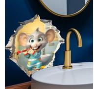 Simpatico adesivo da parete a forma di cartone animato: divertente decorazione autoadesiva per il bagno per bambini, effetto 3D, adesivo per lavarsi i denti, vinile PVC resistente all'umidità, grigio