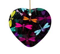 Simpatico albero di Natale con stampa libellula in ceramica a forma di stella a forma di cuore, ornamenti da appendere come